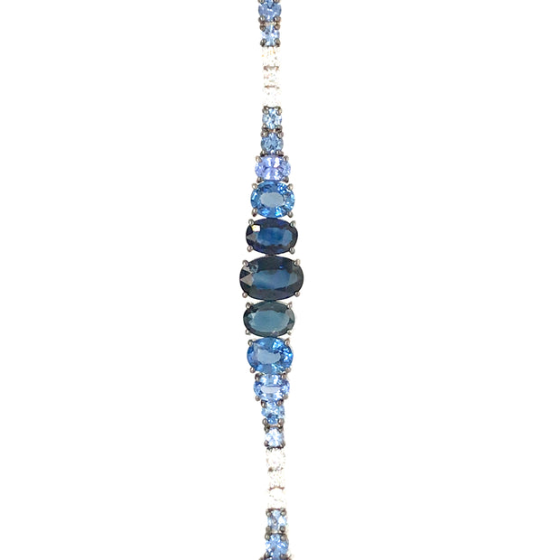 14Kt White Gold 7" Prong Set Bracelet With 44 Oval And Round Sapphires