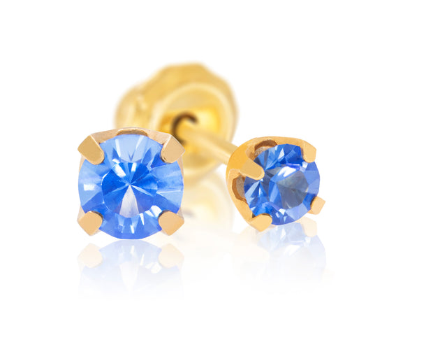 14k Yellow Gold September Sapphire Piercing Earrings