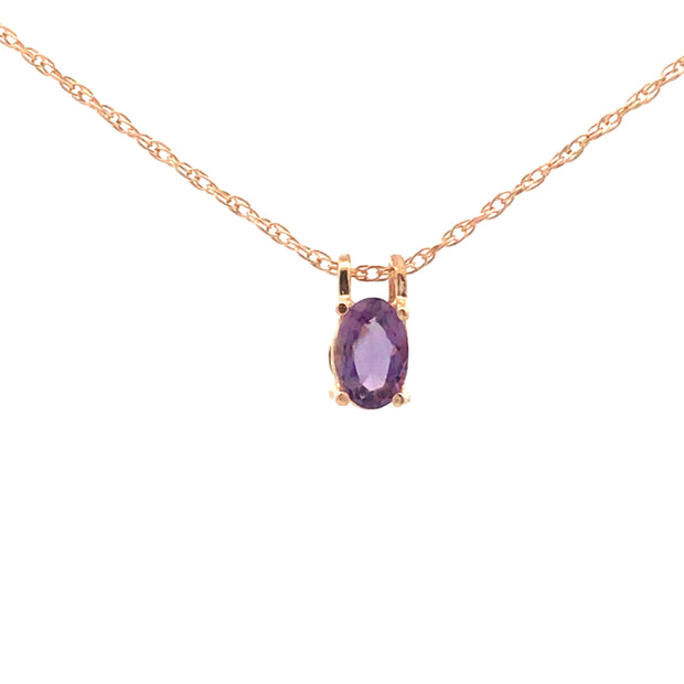 Vintage 14Kt Yellow Gold 16" Necklace With One Oval 6X4mm Amethyst, Ne