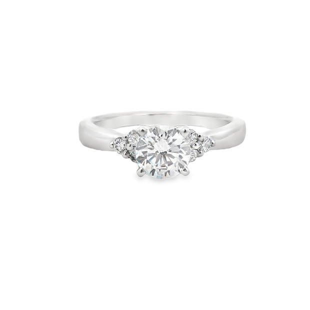 14kt White Gold Ring With 1.00ct Round CZ Center and 6 Round Diamonds