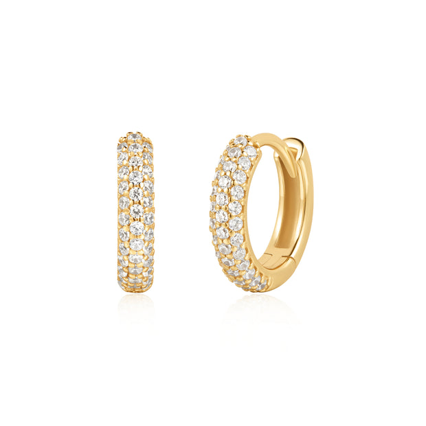 Sterling Silver Yellow Gold Plated Pave CZ Huggie Hoops