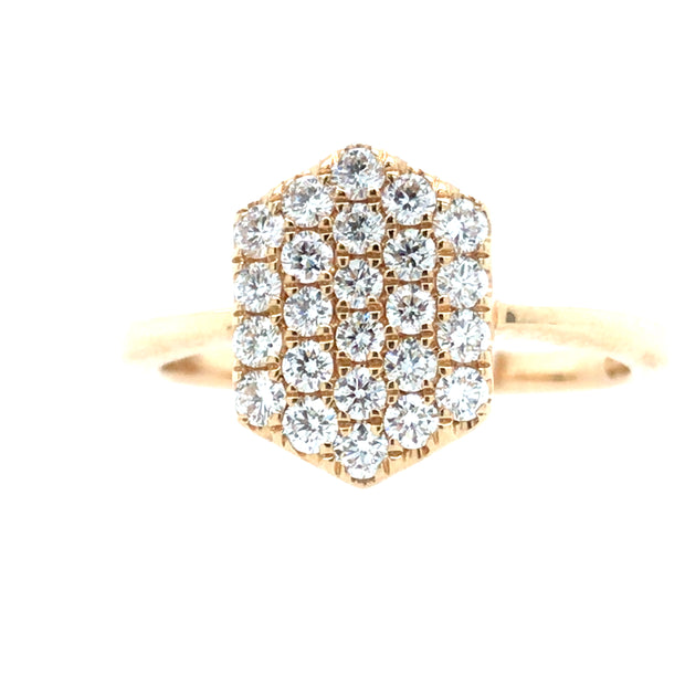 14Kt Yellow Gold Hexagon Design Ring With 24 Round VS2 G/H Diamonds .9