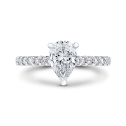 14K White Gold Pear Diamond Engagement Ring Mounting With 17 Diamonds