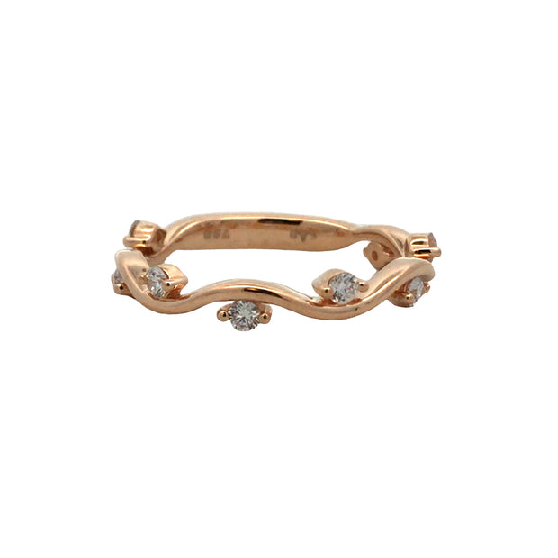 18kt Yellow Gold Ring With 8 Round Diamonds In a Wave Design .27tdw G