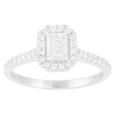 14Kt White Gold Engagement Ring With .77Ct Emerald Cut VS2 G/H Center