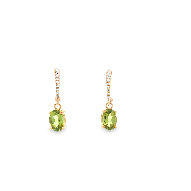 14kt Yellow Gold Earings With 2 5x7 Oval Peridots At 1.70tcw And 18 Ro