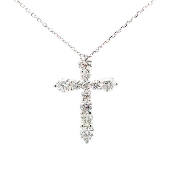 14kt White Gold Cross Pendant With 11 Round Diamonds 1.00tdw