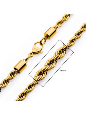 4mm 18K Gold Plated Rope Chain 24 Inch