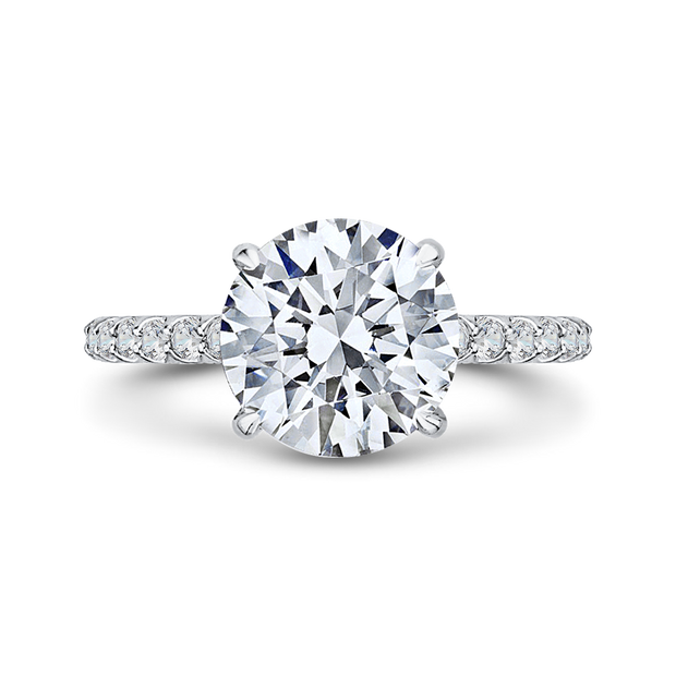 14K White Gold Round Diamond Engagement Ring Mounting With 49 Diamonds