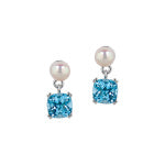 .925 Silver Earings With A Cushion Shaped Swiss Blue Topaz And Fresh W