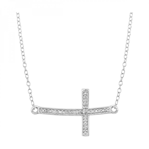 Sterling Silver Necklace With 31 Round Diamond Cross .10tdw H/I I1