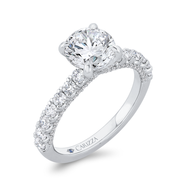 14K White Gold Round Diamond Solitaire Engagement Ring Mounting With 8