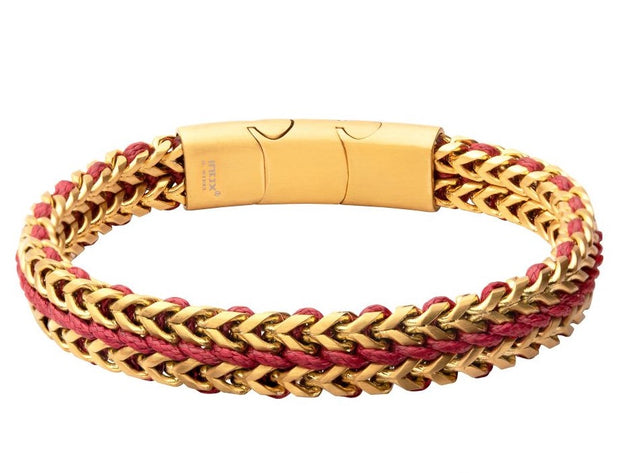 Men's Matte Finish Gold IP Stainless Steel Foxtail Chain with Red Wax