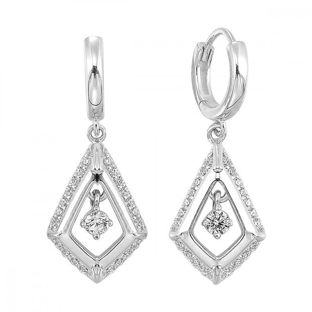 Sterling Silver Kite Shaped Dangle Earrings With Round CZ's