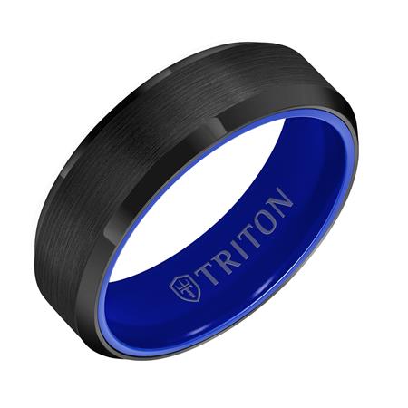 Black Bevel Tungsten With Blue Ceramic Inside 7MM