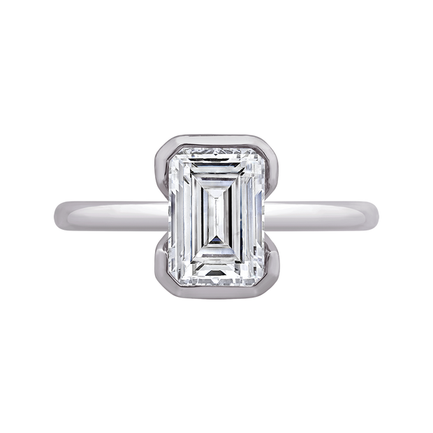 4K White Gold Emerald Cut Diamond Solitaire Engagement Ring (Semi-Moun