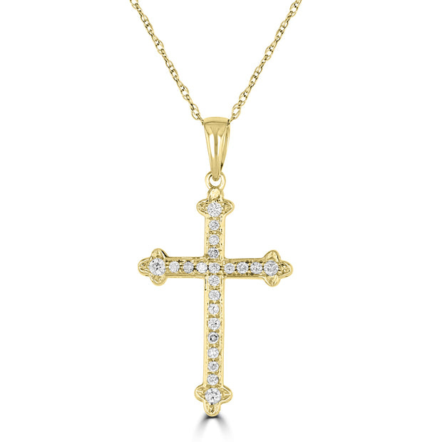 14Kt Yellow Gold Cross Pendant With 22 Round Diamonds .15 Tdw I1 In Cl