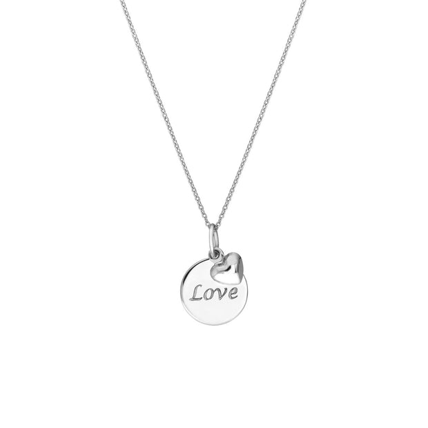 Sterling Silver Love Disk Heart Necklace