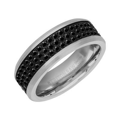 8MM Tungsten Carbide Ring - Triple Row Eternity Black Heat-Treated Sap