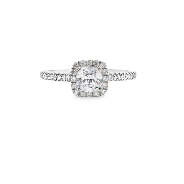 14K White Gold Engagement Ring 24 Round Side Diamonds And 16 Round Diamonds Round The Center Stone .21Ct Tdw Si1 GH, Size 6