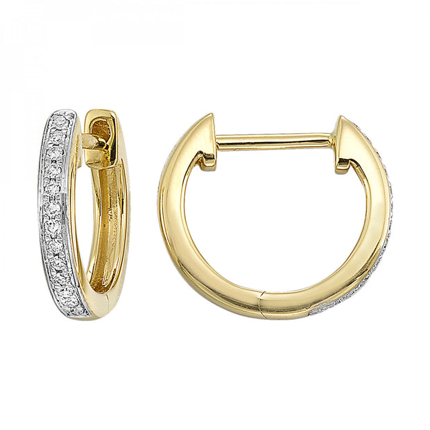 14kt Yellow Gold Huggie Hoops With 26 Round Diamonds .06tdw H/I SI2