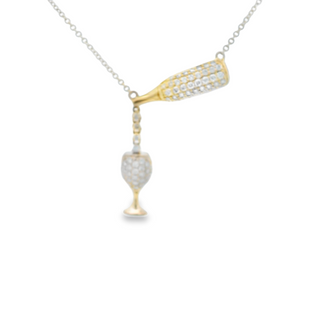 14kt Yellow Gold Champagne/Wine Glass Pendant With 71 Round Diamonds .