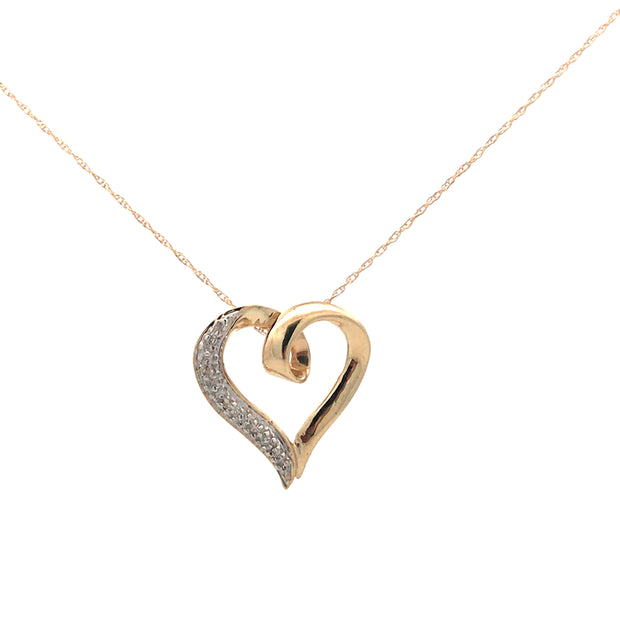 Vintage 10Kt Yellow Gold 18" Necklace With Heart Pendant 4 Round Singl