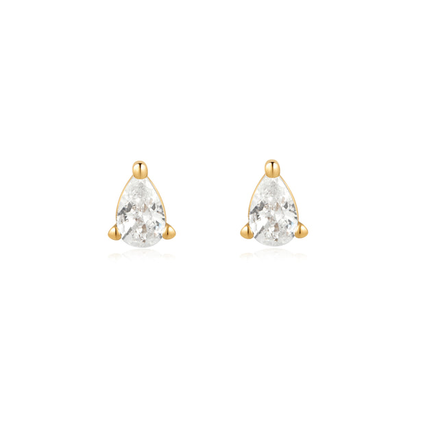 Sterling Silver Yellow Gold Plated Pear Shaped CZ Stud Earrings