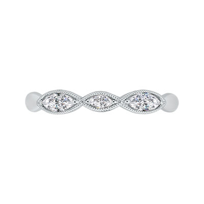 14K White Gold Marquise Cut Diamond Wedding Band With 3 Diamonds .32 T