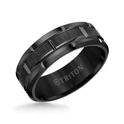 8mm Black Tungsten Carbide Bevel Edge Comfort Fit Band with Vertical S