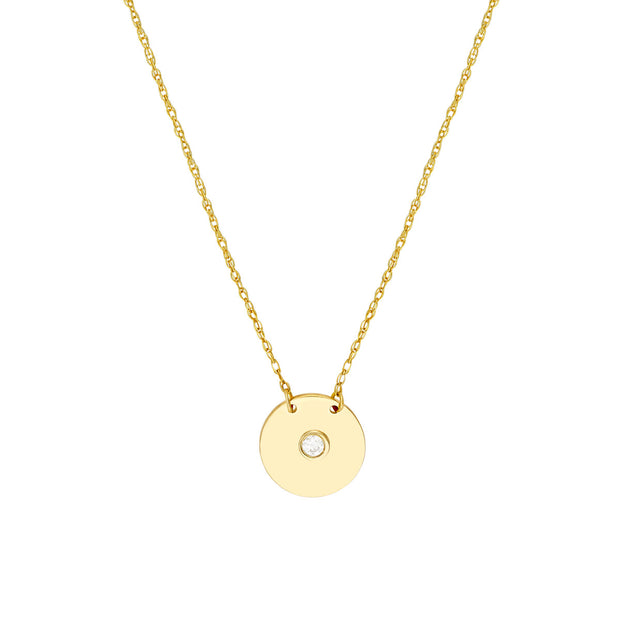 14kt Yellow Gold 18 Inch .03ct Round Diamond Disk Necklace