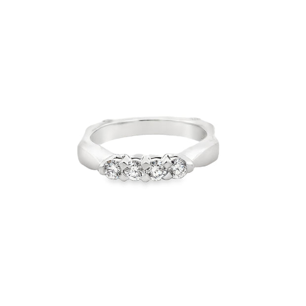 14Kt White Gold Wedding Band Containing 4 Rb Diamonds On Top And 2 Rb Diamonds Set In The Shank .36Ct Tw GH-Si1