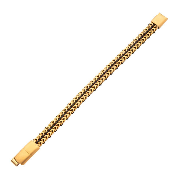 Men's Matte Finish Gold IP Stainless Steel Foxtail Chain with Black Wa