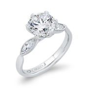 14K White Gold Round Cut Diamond Engagement Ring Mounting With 21 Diam