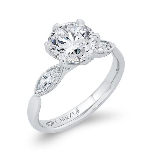 14K White Gold Round Cut Diamond Engagement Ring Mounting With 21 Diam