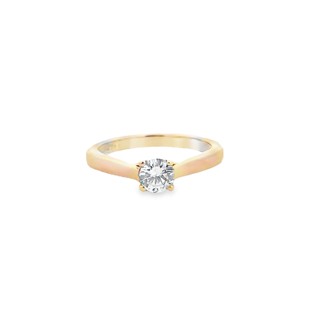 14Kt Yellow Gold Cathedral Style Engagement Ring With European Shank.