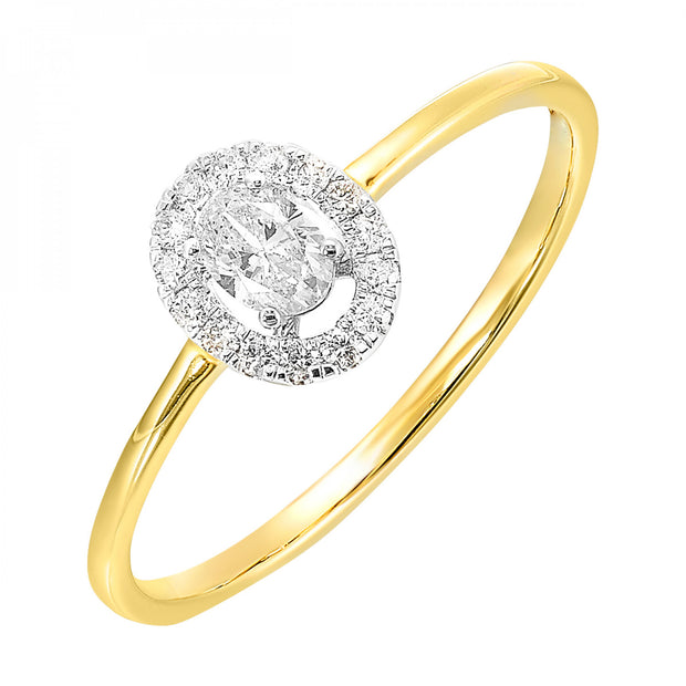 14kt White/Yellow Ring With Oval Center and 15 Round Diamond Halo .25t