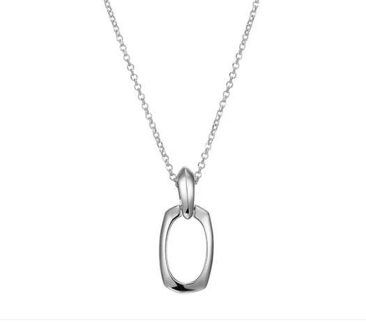 Sterling Silver Necklace with Oval Motif (23X10mm), Measures 17" Long,