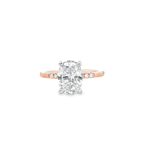 14Kt Yellow/White Gold Engagement Ring With 2ct Oval CZ Center and 34