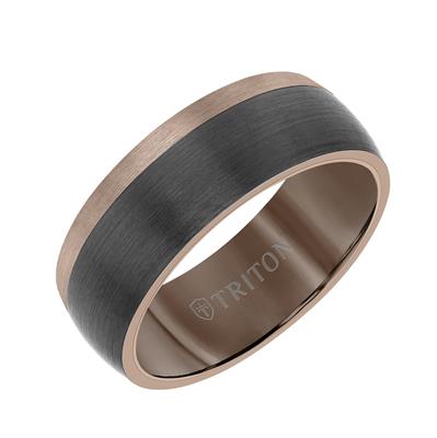 8MM Espresso Tungsten Carbide Ring - Color Blocking and Dome Shape