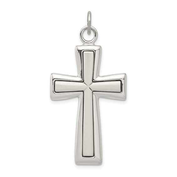 Sterling Silver Latin Cross Pendant With Brushed Center