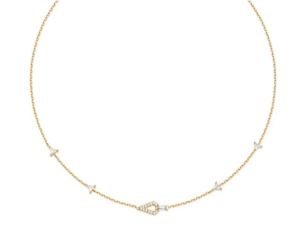 Sterling Silver Gold Plated Geometric Satelllite Necklace With CZ's