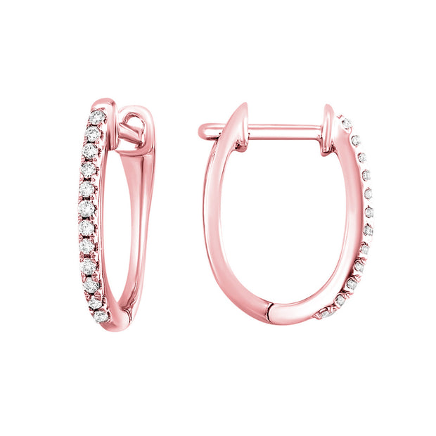 10Kt Rose Gold Huggie Earrings With 24 Round Split-Prong Set Diamonds