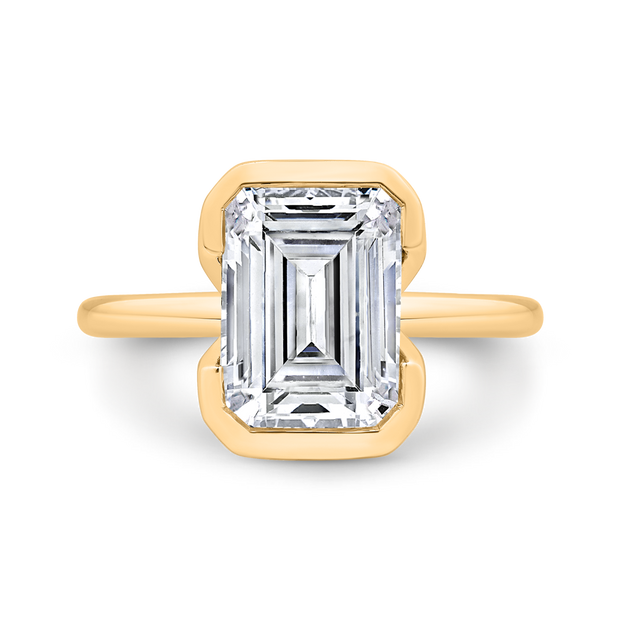 14K Yellow Gold Emerald Cut Diamond Solitaire Engagement Ring (Semi-Mo