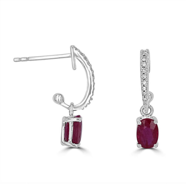 14kt White Gold Earrings With 2 4x6 Oval Rubies At 1.03tcw And 18 Roun