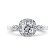 14K White Gold Round Diamond Floral Halo Engagement Ring With 36 Diamo