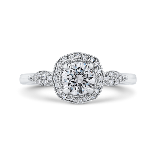 14K White Gold Round Diamond Floral Halo Engagement Ring With 36 Diamo