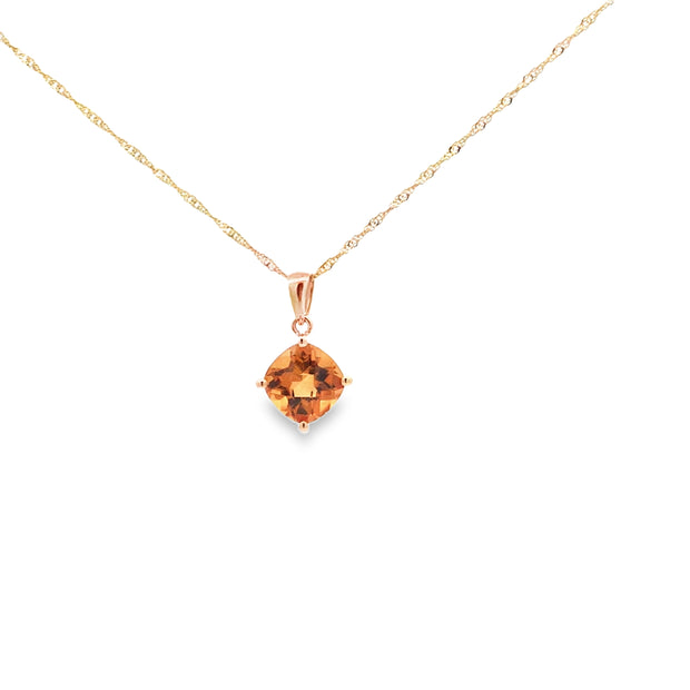 14kt Yellow Gold Pendant With One 7mm Cushion Cut Citrine At 1.37tcw