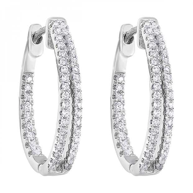 10kt White Gold Double Diamond Hoop Earrings With 94 Round Diamonds .5