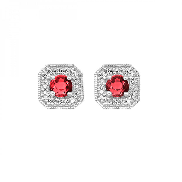 14kt White Gold Garnet Earrings With 44 Round Diamonds .10tdw H/I I2